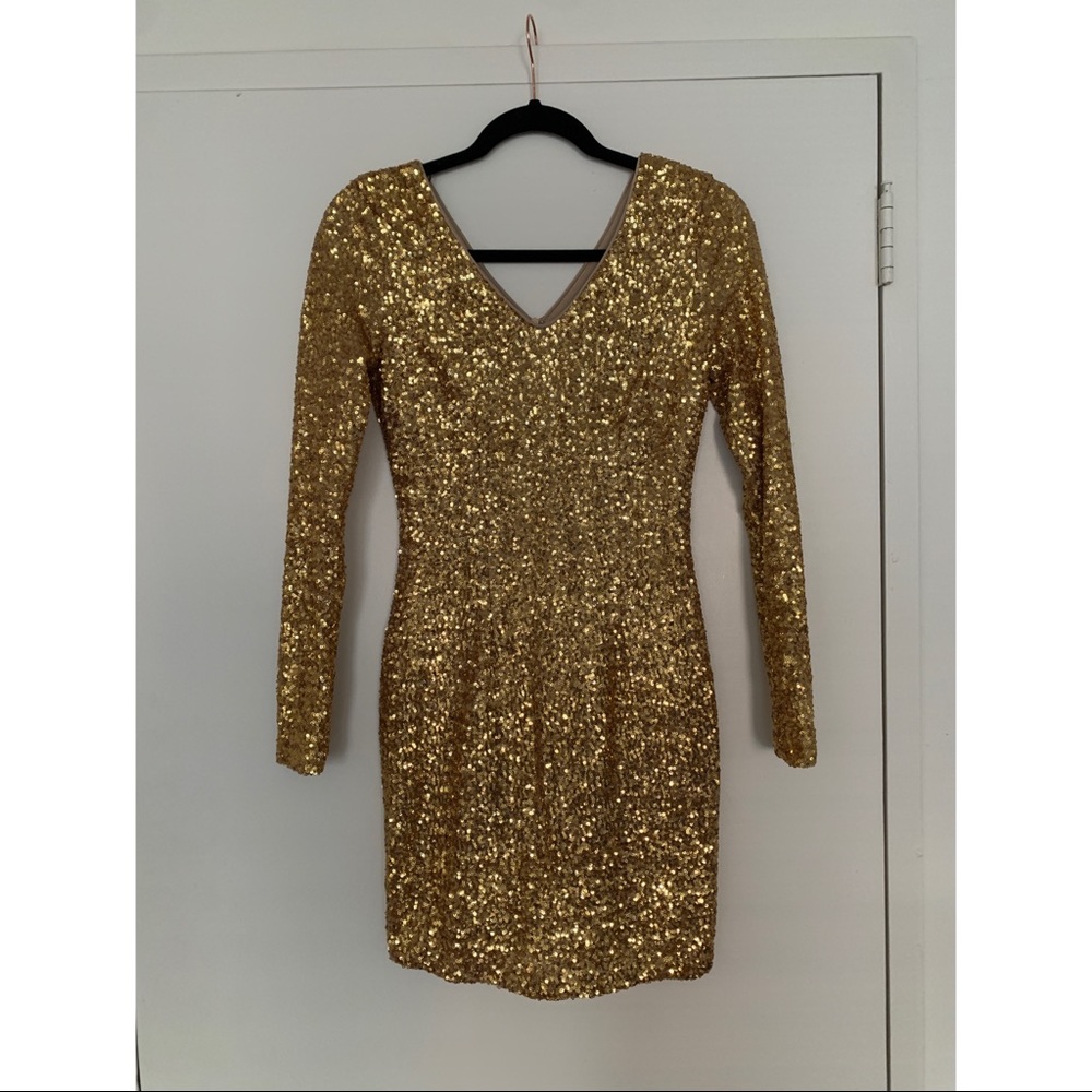 Gold sequin long sleeve mini dress